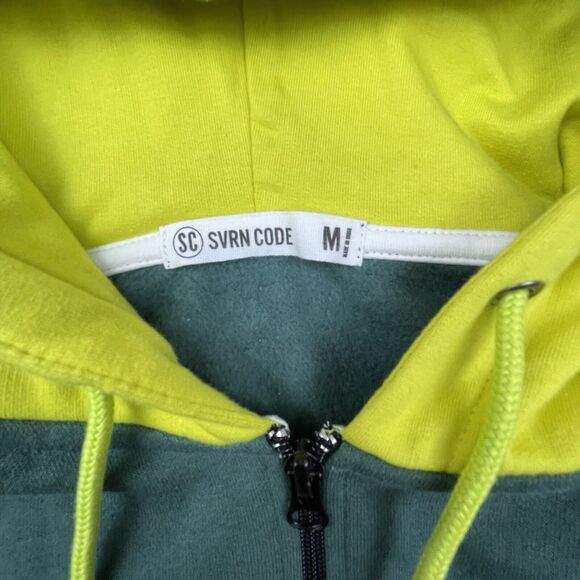 SVRN CODE Hoodie Mens Medium Pine Celery Colorblock Pace 14 Zip Streetwear - Picture 3 of 7